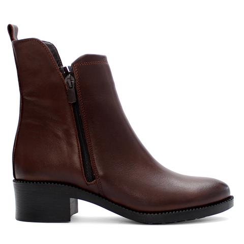 Kadın Kahverengi Çift Fermuarlı Deri Bot