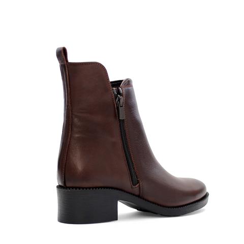 Kadın Kahverengi Çift Fermuarlı Deri Bot