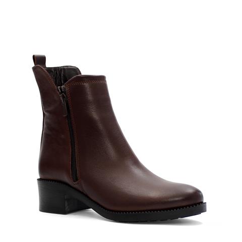 Kadın Kahverengi Çift Fermuarlı Deri Bot