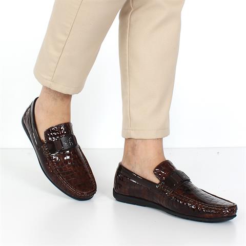 Erkek Kahverengi Kroko Rugan Deri Loafer