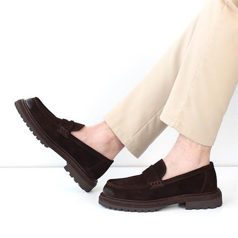 Erkek Kahverengi Kalın Tabanlı Süet Deri Loafer
