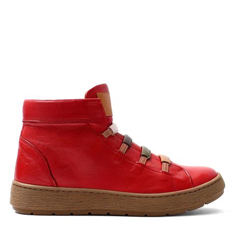 Kadın Kırmızı Kalın Tabanlı Rahat Deri Bot