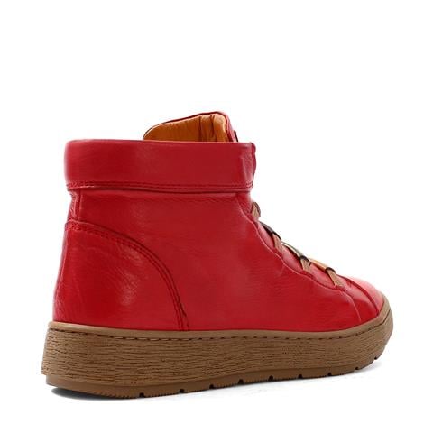 Kadın Kırmızı Kalın Tabanlı Rahat Deri Bot