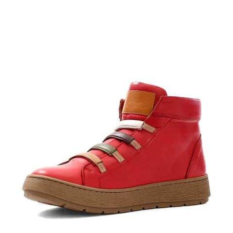 Kadın Kırmızı Kalın Tabanlı Rahat Deri Bot