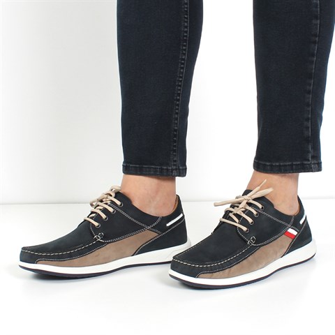 Erkek Lacivert Bağcıklı Nubuk Deri Günlük Ayakkabı