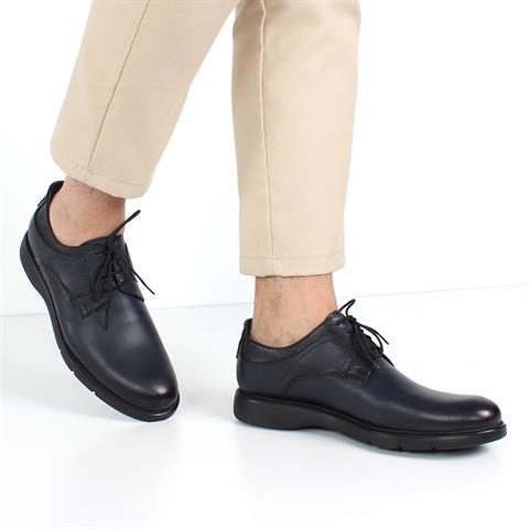 Erkek Lacivert Bağcıklı Deri Günlük Ayakkabı