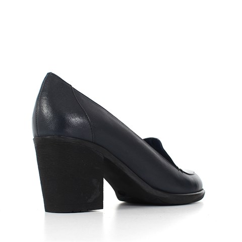 Kadın Lacivert Kalın Topuklu Deri Klasik Ayakkabı