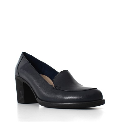Kadın Lacivert Kalın Topuklu Deri Klasik Ayakkabı