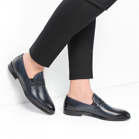 Erkek Lacivert Deri Loafer
