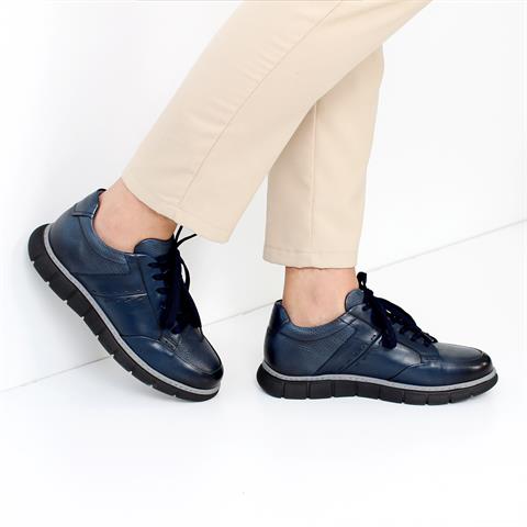 Erkek Lacivert Bağcıklı Deri Günlük Ayakkabı