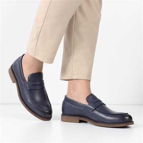 Erkek Lacivert Deri Loafer