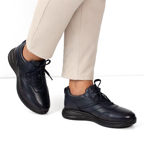 Erkek Lacivert Bağcıklı Kalın Tabanlı Deri Günlük Ayakkabı