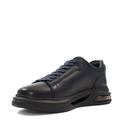 Erkek Lacivert Bağcıklı Kalın Tabanlı Deri Sneaker