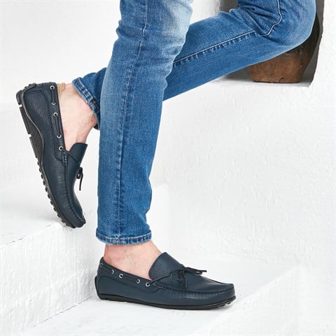 Erkek Lacivert Deri Loafer