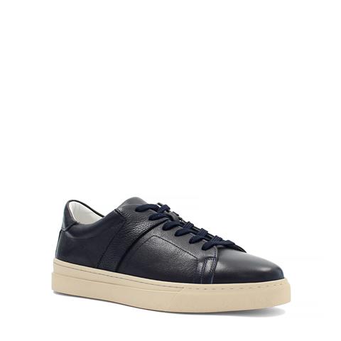 Erkek Lacivert Bağcıklı Kalın Tabanlı Deri Sneaker