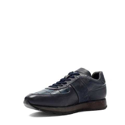 Erkek Lacivert Bağcıklı Deri Sneaker