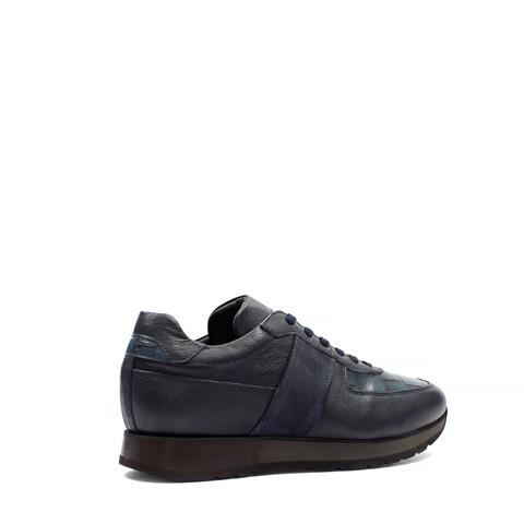 Erkek Lacivert Bağcıklı Deri Sneaker