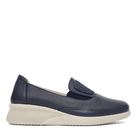 Kadın Lacivert Dolgu Topuklu Deri Ayakkabı