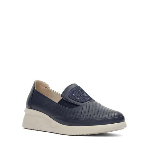 Kadın Lacivert Dolgu Topuklu Deri Ayakkabı