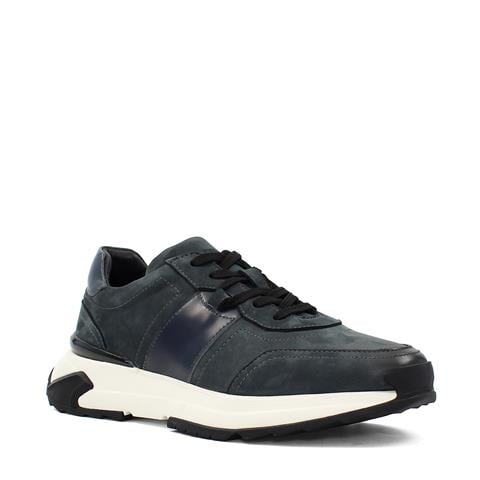 Erkek Lacivert Bağcıklı Kalın Tabanlı Nubuk Deri Sneaker