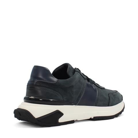 Erkek Lacivert Bağcıklı Kalın Tabanlı Nubuk Deri Sneaker