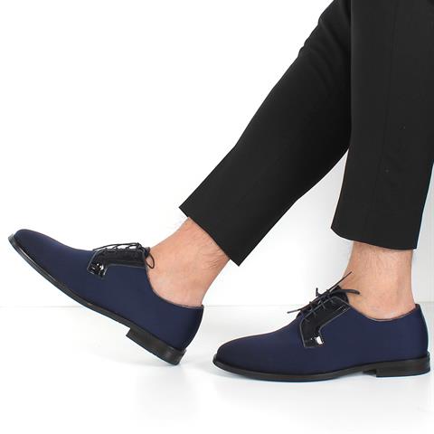 Erkek Lacivert Bağcıklı Saten Klasik Ayakkabı