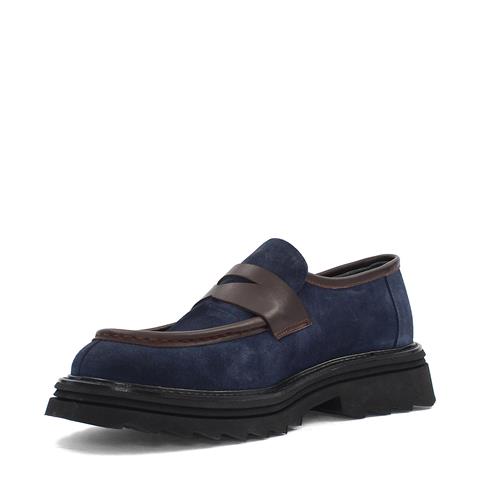 Erkek Lacivert Kalın Tabanlı Süet Deri Loafer