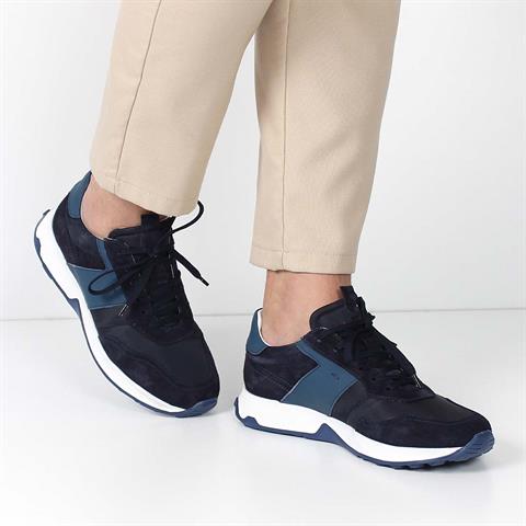 Erkek Lacivert Bağcıklı Süet Deri Sneaker