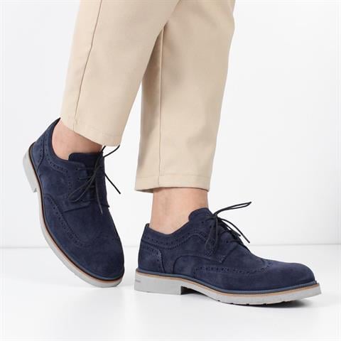 Erkek Lacivert Bağcıklı Süet Deri Günlük Ayakkabı
