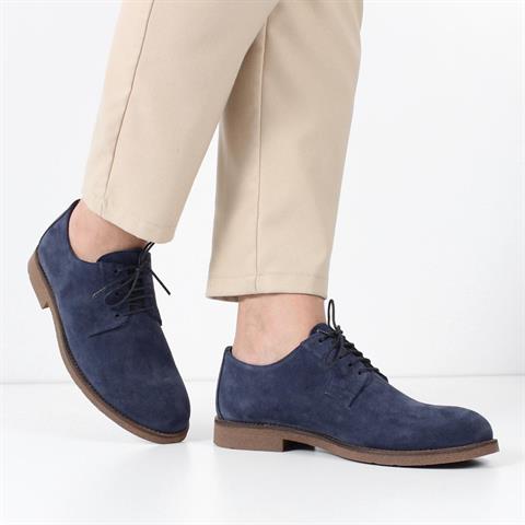 Erkek Lacivert Bağcıklı Süet Deri Günlük Ayakkabı