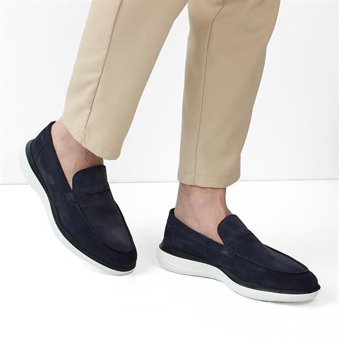 Erkek Lacivert Süet Deri Loafer