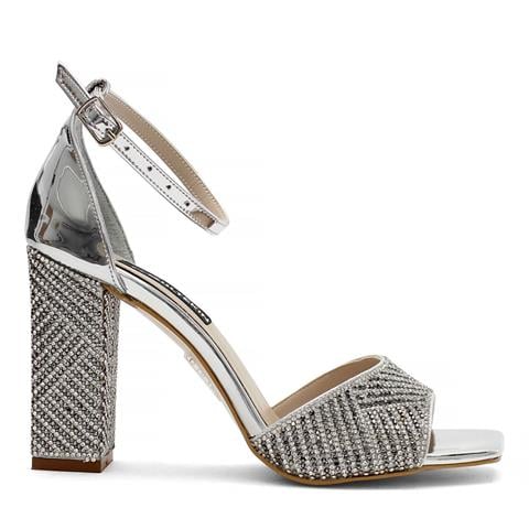 Kadın Lame Taşlı Kalın Topuklu Abiye Ayakkabı