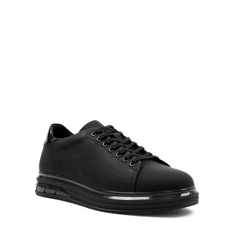 Erkek Siyah Bağcıklı Kalın Tabanlı Mat Deri Sneaker