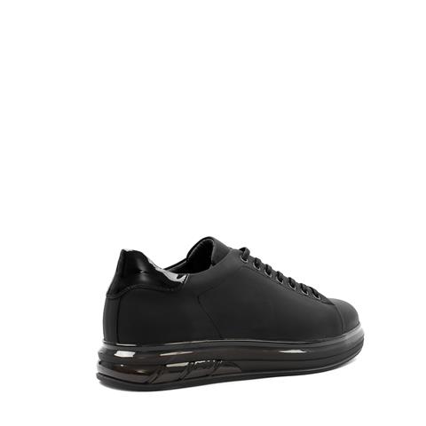 Erkek Siyah Bağcıklı Kalın Tabanlı Mat Deri Sneaker