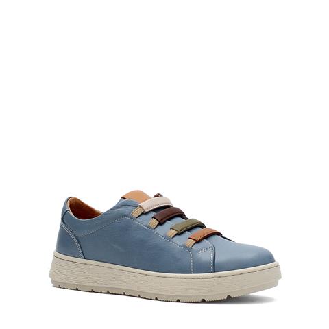 Kadın Mavi Bağcıklı Kalın Tabanlı Deri Ayakkabı