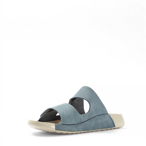 Kadın Mavi Çift Bantlı Önü Cırt Cırtlı Nubuk Deri Terlik