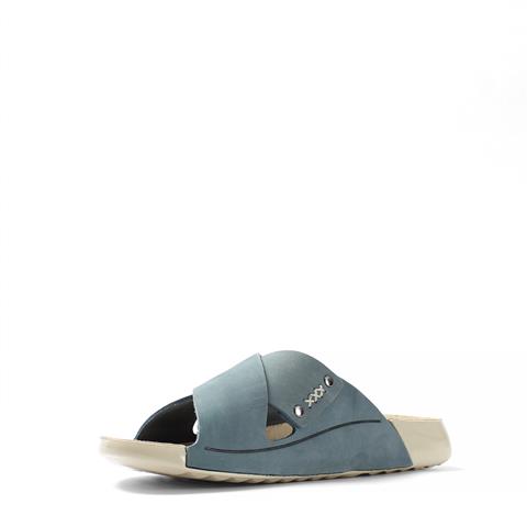 Kadın Mavi Zımba Detaylı Nubuk Deri Terlik