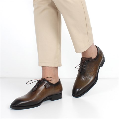 Erkek Yeşil Bağcıklı Deri Klasik Ayakkabı