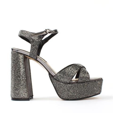 Kadın Platin Taşlı Platform Topuklu Abiye Ayakkabı