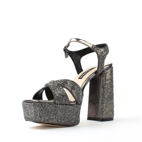 Kadın Platin Taşlı Platform Topuklu Abiye Ayakkabı