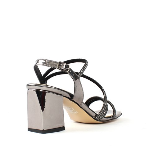 Kadın Platin Taşlı Arkası Açık Kalın Topuklu Abiye Ayakkabı