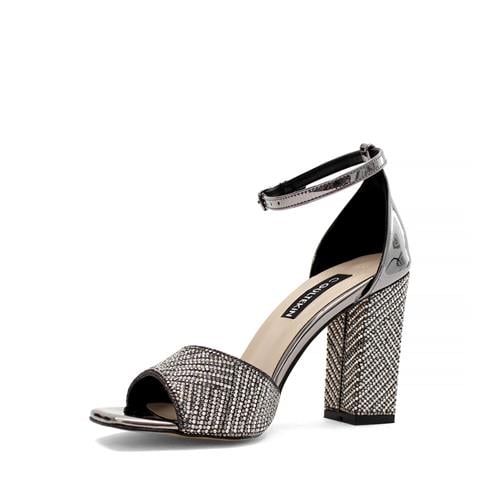 Kadın Platin Taşlı Kalın Topuklu Abiye Ayakkabı