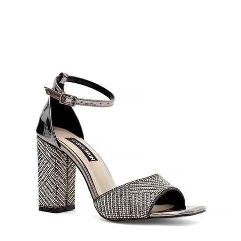 Kadın Platin Taşlı Kalın Topuklu Abiye Ayakkabı