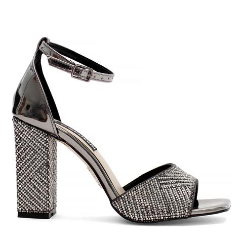 Kadın Platin Taşlı Kalın Topuklu Abiye Ayakkabı