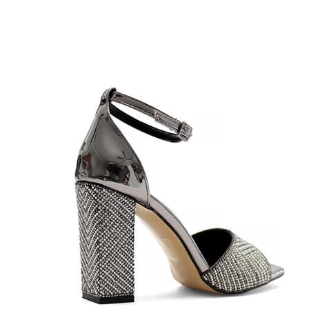 Kadın Platin Taşlı Kalın Topuklu Abiye Ayakkabı