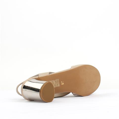 Kadın Pudra Arkası Lastikli Topuklu Deri Sandalet