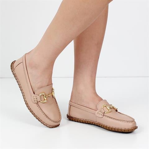 Kadın Pudra Tokalı Deri Babet