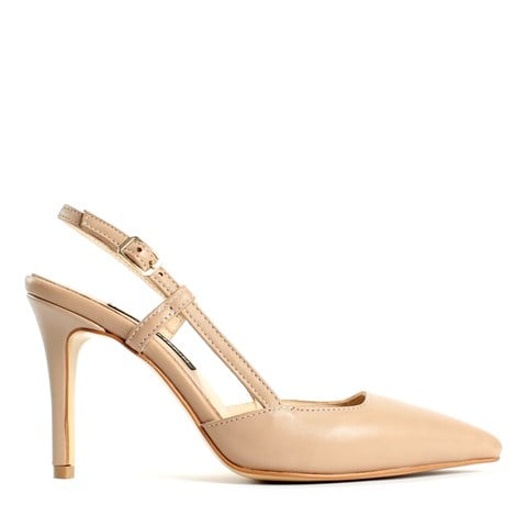 Kadın Pudra İnce Topuklu Deri Klasik Ayakkabı