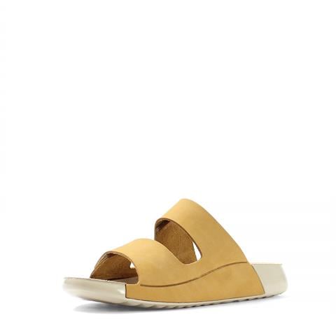 Kadın Sarı Çift Bantlı Önü Cırt Cırtlı Nubuk Deri Terlik