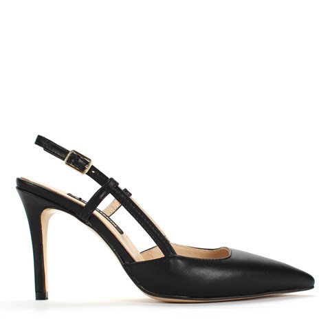 Kadın Siyah İnce Topuklu Deri Klasik Ayakkabı
